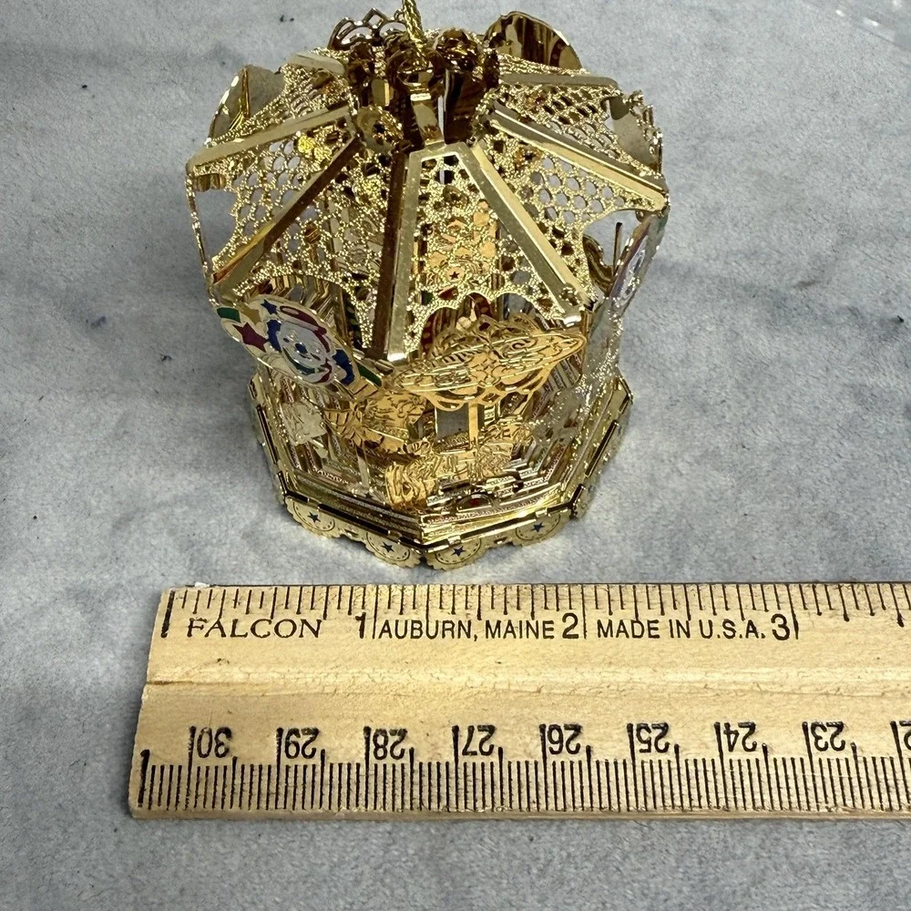 Unique Treasures Circus Clown Carousel Ornament Small Gold Metal Glass‎ Limited